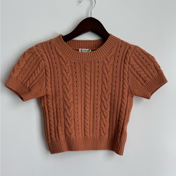 Free People Short + Sweet cropped cable knit sweater in toasted almond copper - Picture 2 of 8